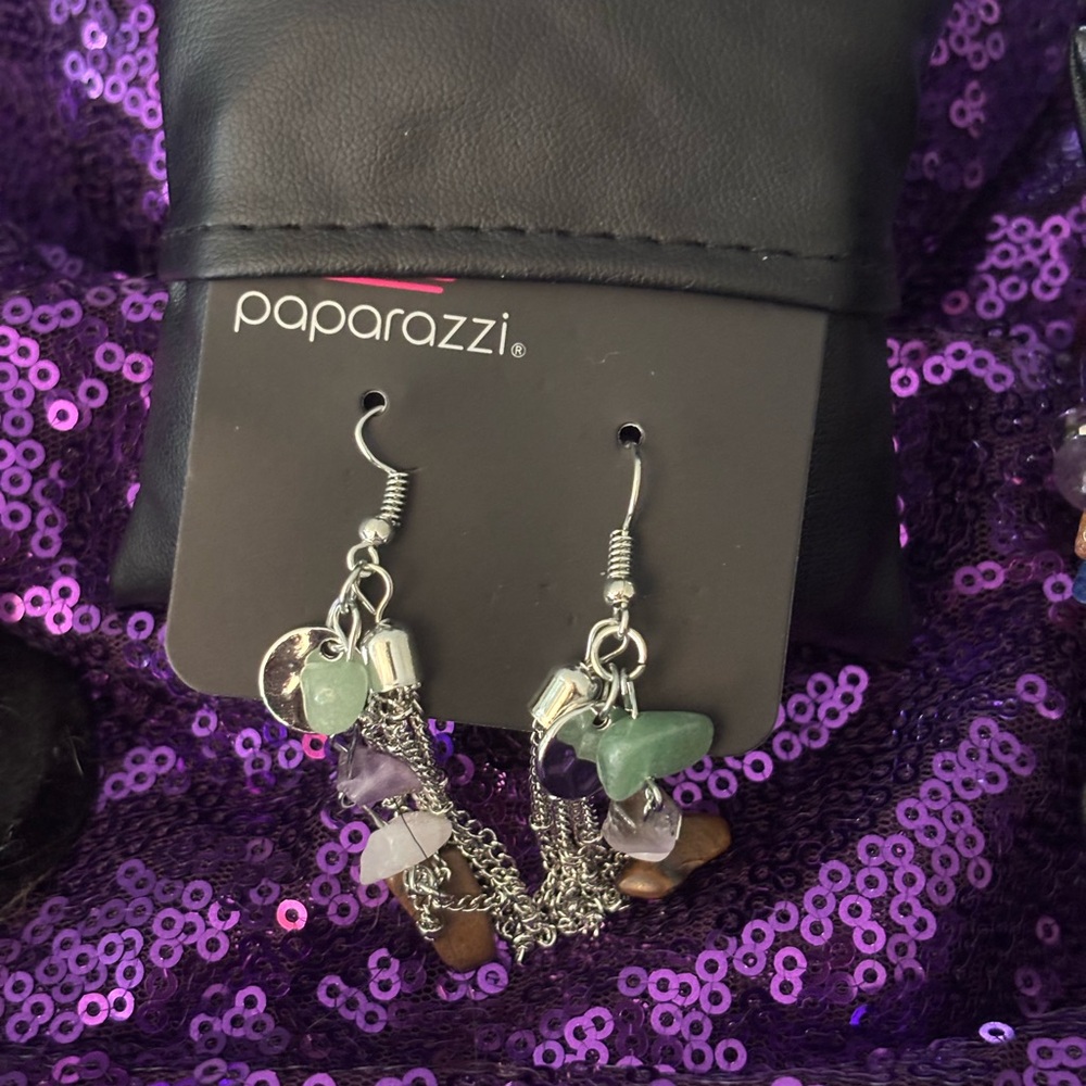 Paparazzi Bar Necklace with Multicolor Stone Chips Earrings, Ring and Bracelet - Picture 4 of 6